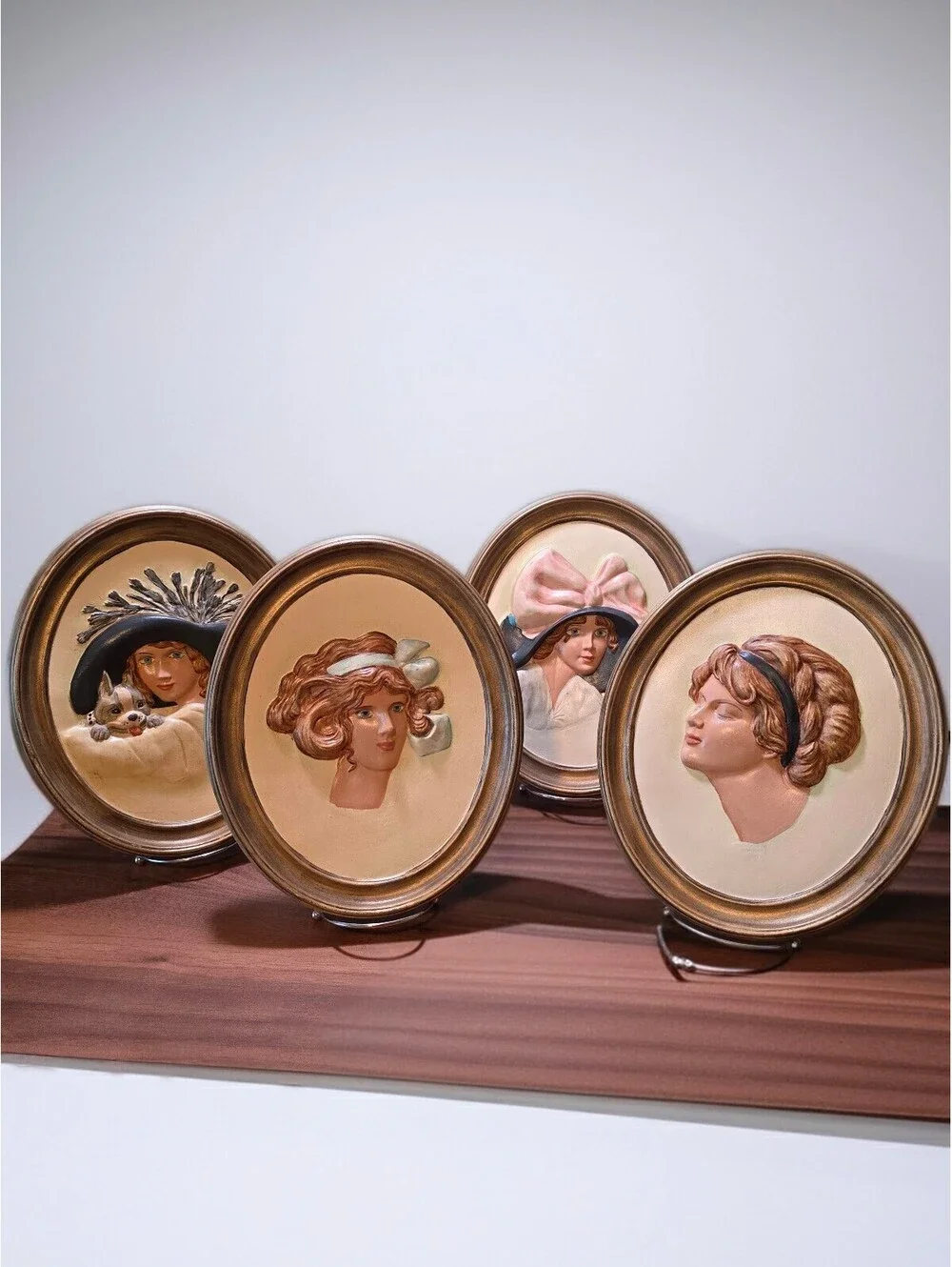 Set of 4 Vintage Duncan Ceramic Erma Gilliland Lady Cameo Oval Plaques